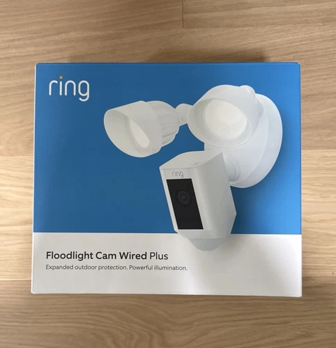 New Ring Floodlight Cam Plus Outdoor Wired 1080p FHD Surveillance Camera - White