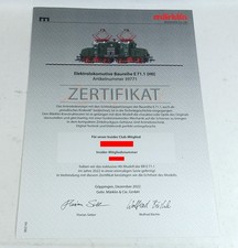 Märklin 39771 ZERTIFIKAT E-Lok BR E 71 26 mfx DIGITAL Spur H0 HO INSIDER CLUB !