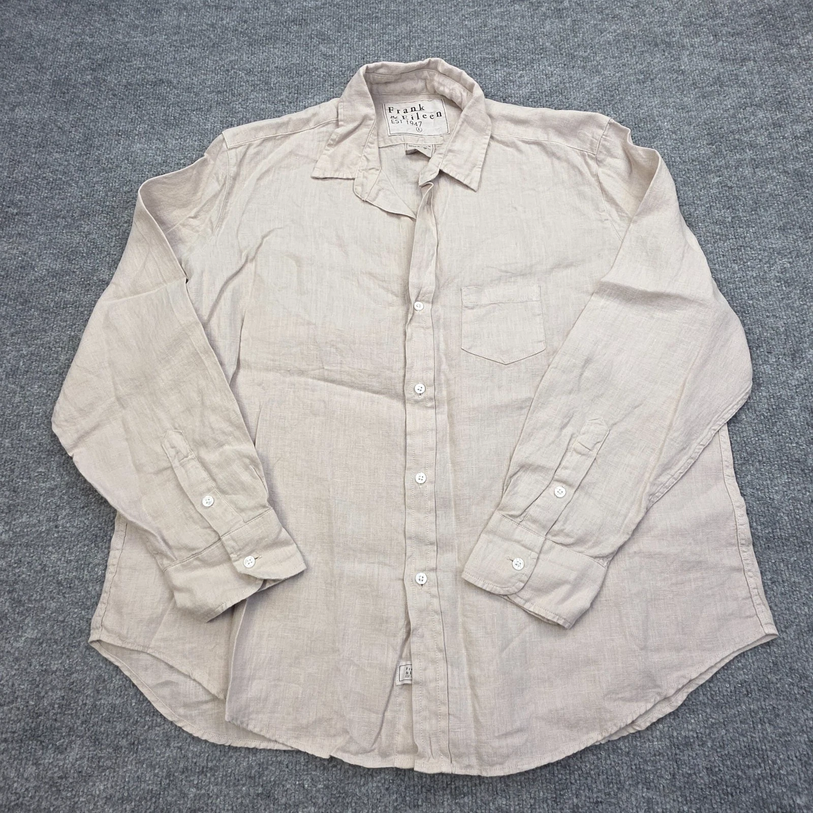 Frank & Eileen Shirt Women's Large Beige Button Up 100% Linen "EILEEN" NWOT
