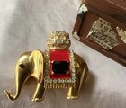 Vintage Ciner Elephant Rhinestones Brooch Enamel Gold Tone Maharaja Howdah MINT — photo 1