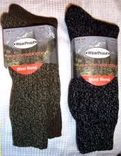 5 PAIRS Weatherproof Men's Crew Socks Wool Blend Shoe Size 6-12, BLack Green NEW