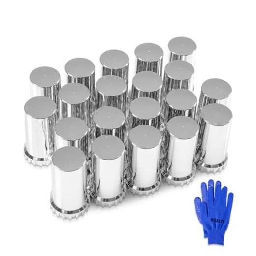 33mm Lug Nut Covers with Flange ABS Chrome Screw-on Nut Covers for Semi 20 PCS