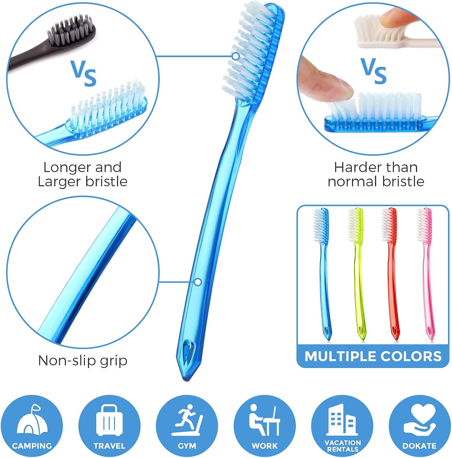 Zopeal Extra Hard and Firm Toothbrush for Adults Bulk Huge Large Long Head Brist