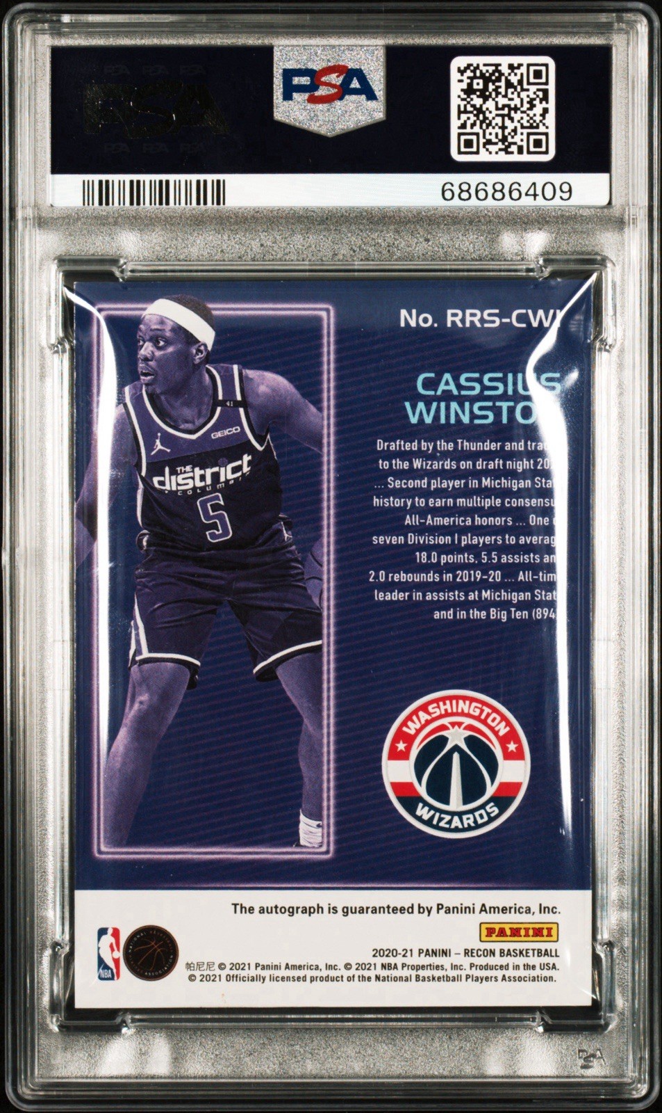 2020 Recon Cassius Winston Recon Signatures Platinum 1/1 Auto 10 view 3