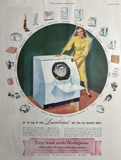 1947 Westinghouse Automatic Washer Appliances Laundromat Washday VTG Print Ad