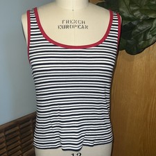 Lauren Ralph Lauren Striped Tank Top Red Trim Women's Size L