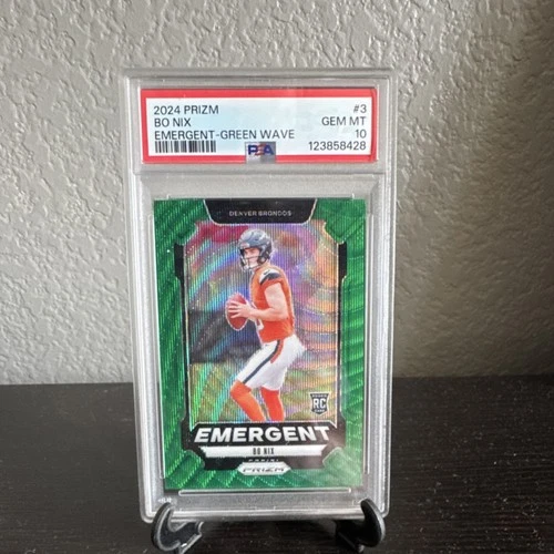 2024 Panini Prizm Emergent Bo Nix Green Wave Prizm #3 Rookie PSA 10