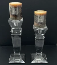 2 Shannon?  Crystal Candle Holders 12" & 10" with 2 NEW Candles