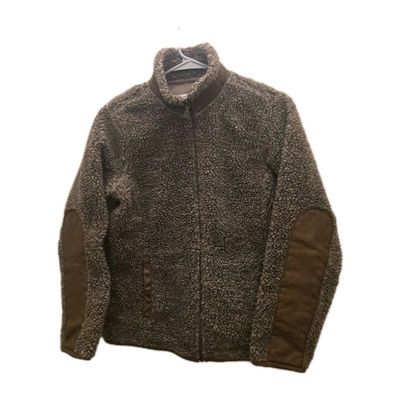 Orvis brown Fleece Stowe Jacket Men's S Brown Leather Trim Full Zip