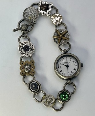 Legacy Sterling Silver Handmade Inlay Gems Starfish Toggle Clasp Bracelet Watch
