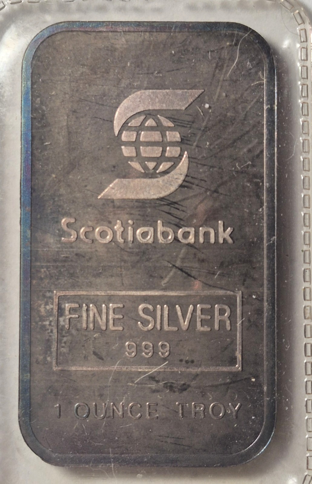 Rare Engelhard Scotia Bank 1 Oz .999 Fine Silver Bar  Low Minted Sealed Toned!!!
