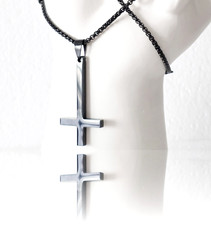 umgedrehtes Kreuz - schwarze Pagan Halskette - Edelstahl Black Metal Petruskreuz