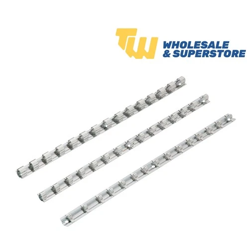 BlueSpot 3pc Socket Rails 1/4" 3/8" 1/2" Rail 45 Socket Clips Holders
