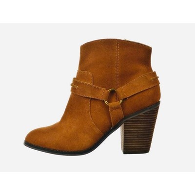 KELSI DAGGER Tan Suede Ankle Boot Harness Buckle Heel Western Bootie Shoe 9.5