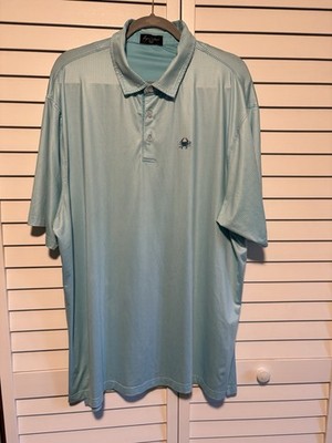 Byron Nelson Shirt Mens XXL Golf Polo Aqua Checked Embroidered Crab Logo S/S