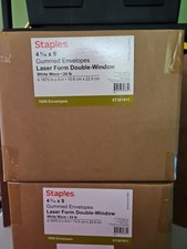 Staples 1000 Gummed Double Window Envelopes. 4-3/16 9 White Envelopes New