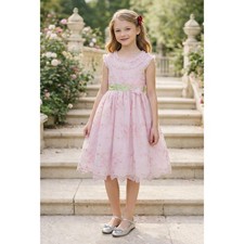 Jona Michelle Dress Girls 6X Pink White Floral Coquette Embroidered Romantic
