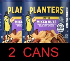 Planters SALTED Mixed Nuts Peanuts Almonds Pecans Cashews 10.3 oz Can - 2 PACK