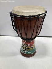 Handmade Djembe Drum African Folk Percussion Painted Wood Crack 19 Inch