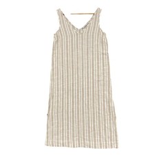 Target Dress Womens 10 Beige Stripe Slip Midi Strappy V Neck Linen Viscose
