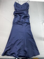 Davids Bridal Size 12 Blue Satin Formal Dress Spaghetti Straps Mermaid