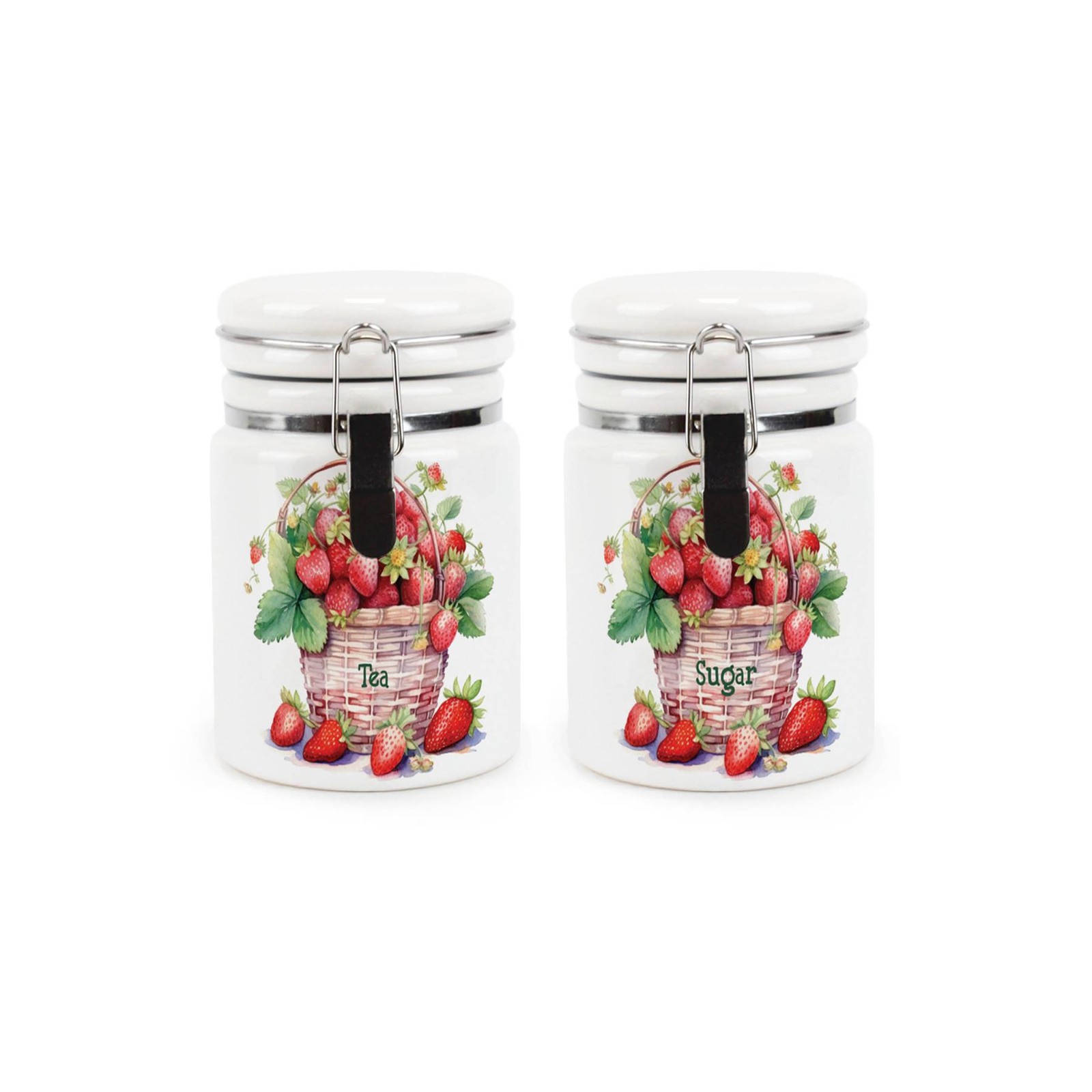 Ceramic Clip-Lid Strawberry Basket Canisters - Tea & Sugar Storage Containers