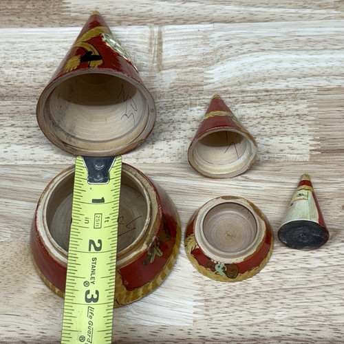 4.75" Hand Made Cone Shaped Russian Santa Claus Wooden Matryoshka Dolls Set Of 3 - Picture 8 of 13