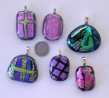 lot of 6 dichroic glass pendant fused hand made crafted
