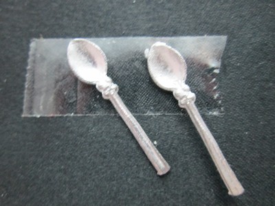 2 Dollhouse Miniature Unfinished metal Serving spoon