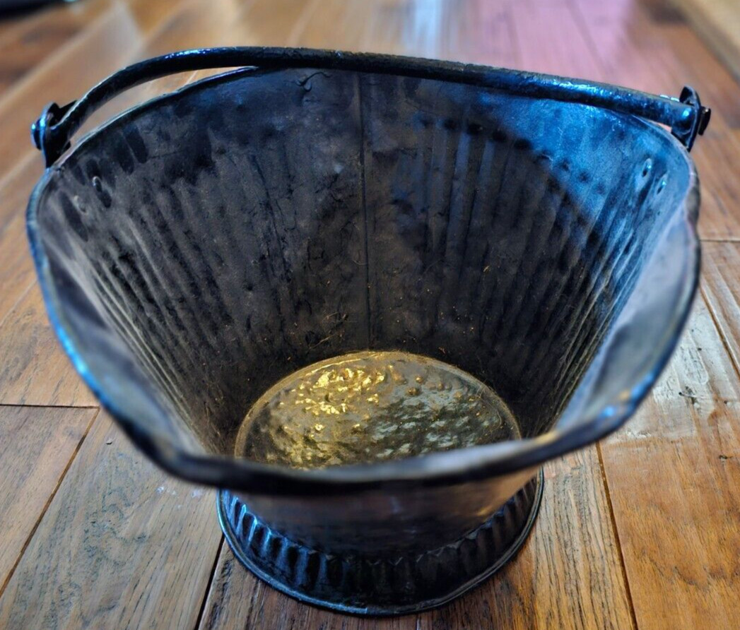 Vintage Ash Pail Galvanized Metal Fireplace Bucket Hearth Coal Scuttle