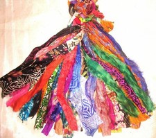 Recycled sari silk ribbon tassel, over 5.5 yards, various colours, unstitched