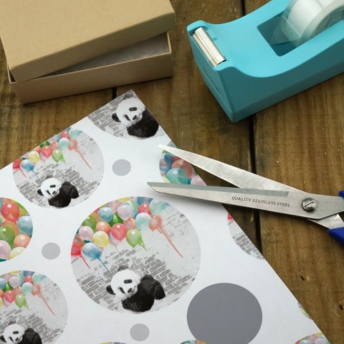 Panda Bear Colorful Rainbow Balloons Premium Gift Wrap Wrapping Paper Roll - 第 3/4 張圖片