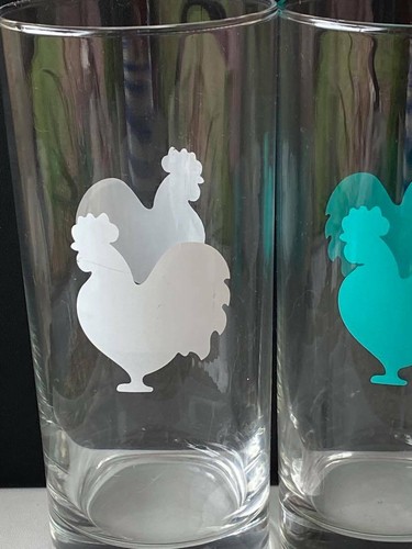 Chicken Tumbler Glassware Turquoise and White Set of Three - Picture 3 of 5
