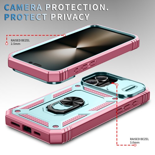 For iPhone 15 16 Pro Max 14 13 12 11 XS Ring Holder Stand Case Slide Lens Cover - Picture 6 of 102