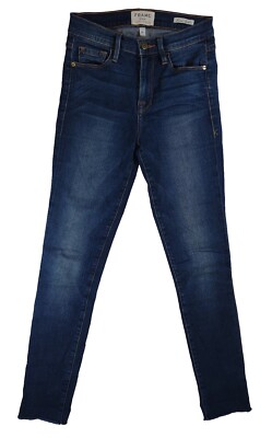Frame Dark Wash Forever Karlie Skinny Mid Rise Jeans Sz 25 Raw Seams 25x29
