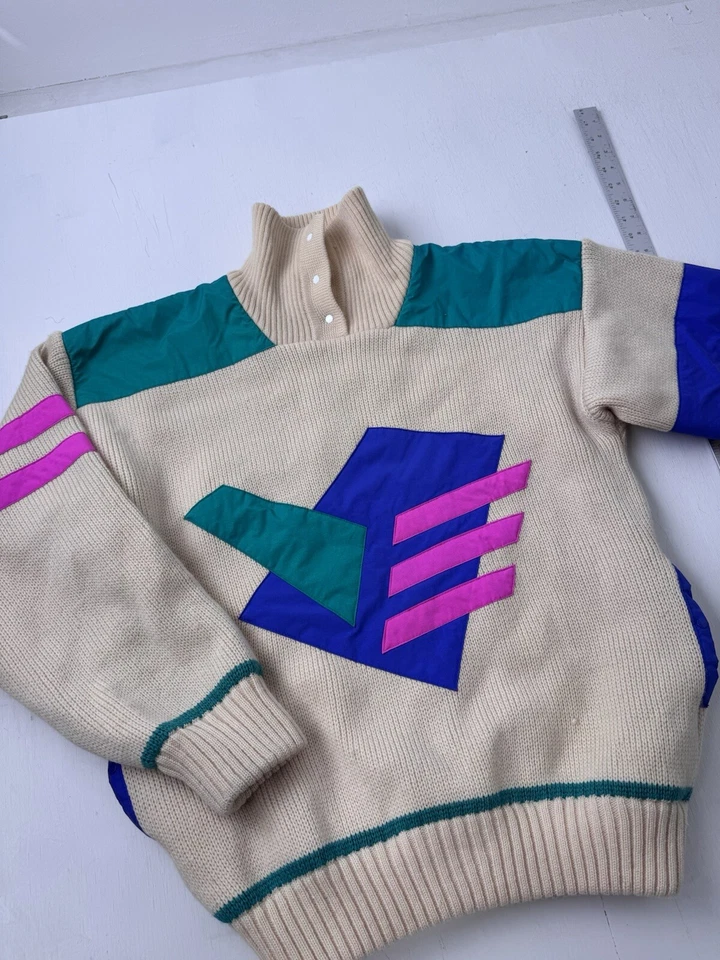Винтажный Tyrolia на голову вязаный свитер Sz женщин XL шерсти неоновые абстрактный - Изображение 3 из 4