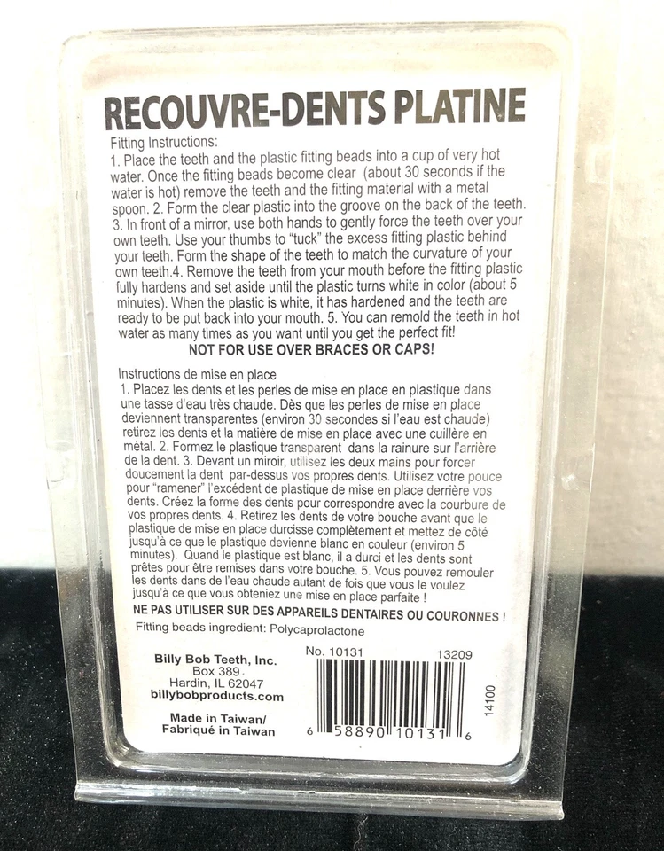  Billy-Bob Teeth Platinum Pimp Grillz 14 Age+ Hollywood Quality 1 Piece  - Image 3 of 4