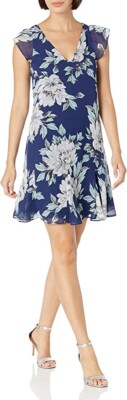 Adrianna Papel Damen Kleid blau 12 UK Blumen Kurzarm Godet Etuikleid Mini