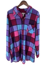 Denim & Co. Regular Printed Heavenly Jersey Button Tunic Purple