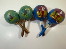 2 SETS OF VINTAGE SPANISH MEXICAN MARACAS HANDMADE HAND PAINTED