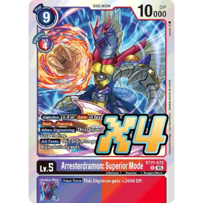 4X Arresterdramon: Superior Mode BT21-072 Rare World Convergence