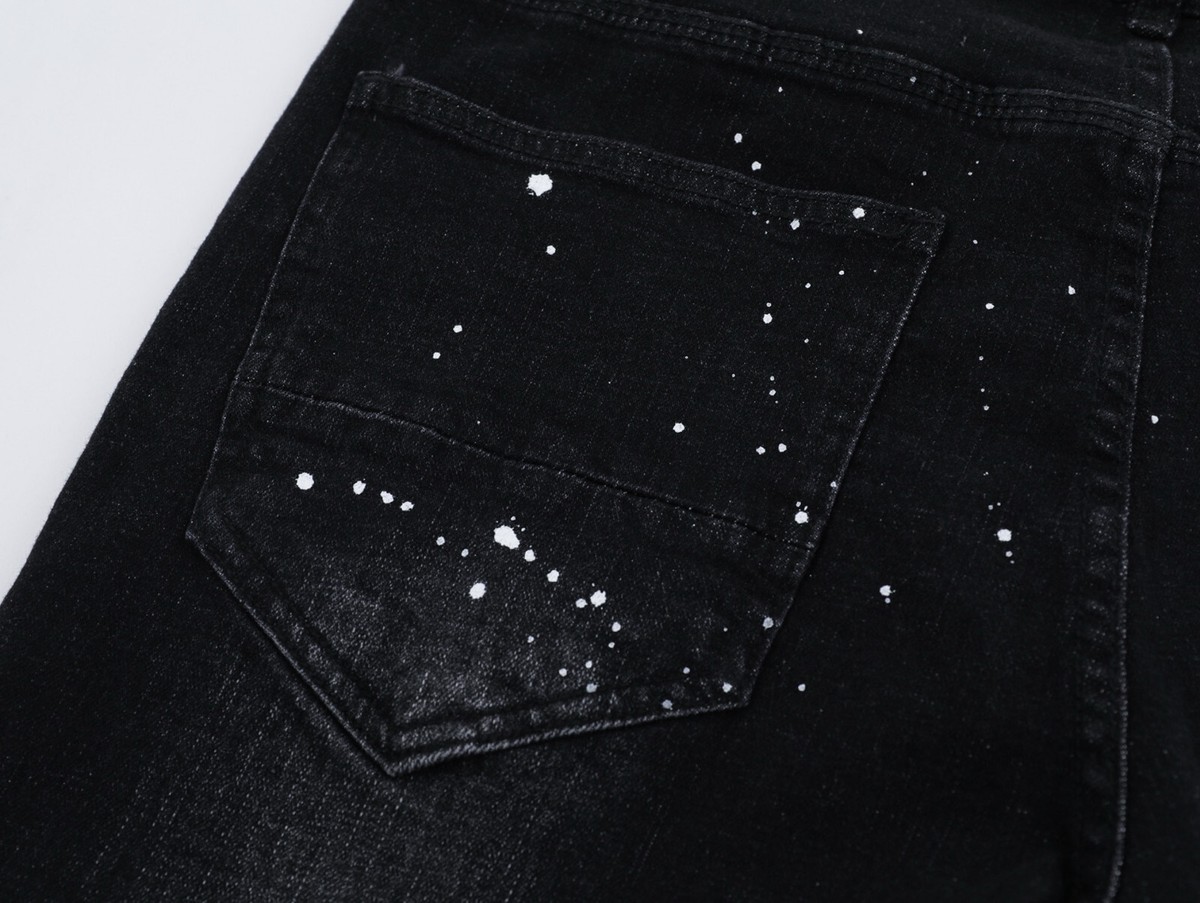 Black Purple Brand Men Distressed Denim Pants Flash Diamond Slim