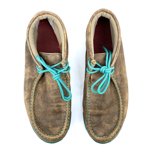 Women 9.5 W Wide Twisted X Chukka Driving Moc Toe Ankle Boots Brown Teal Leather - 第 5/13 張圖片