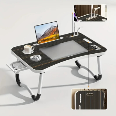 Adjustable Laptop Tray Lap Desk Stand Foldable Bed Table Notebook Tray Cup Slot