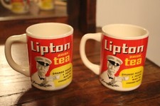 2 Vintage Lipton Brisk Tea Founder Mug Thomas Lipton Advertisement Orange Pekoe