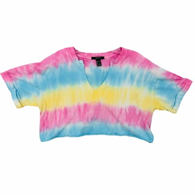 Forever 21 Women's L Rainbow Tie Die Tee Shirt Rolled Sleeve