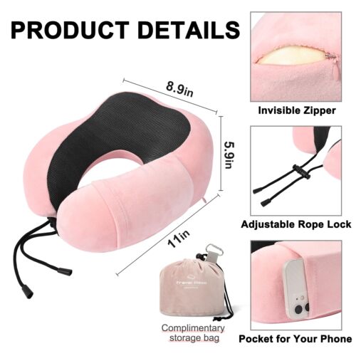 Pink Travel Neck Pillow and Blanket Set for Airplane Travel Essentials Womens... - Picture 3 of 9