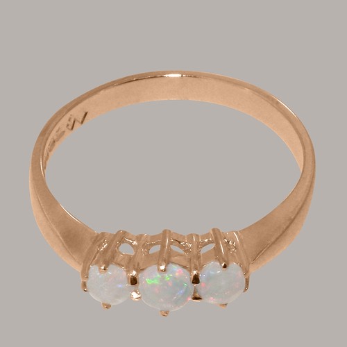 Solid 14k Rose Gold Natural Opal Womens Trilogy Ring - Sizes 4 to 12 - Picture 4 of 5
