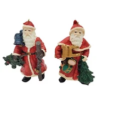 Plastic Santa Ornaments  3" St Nicholas Set 2x Christmas Sled Holiday VTG