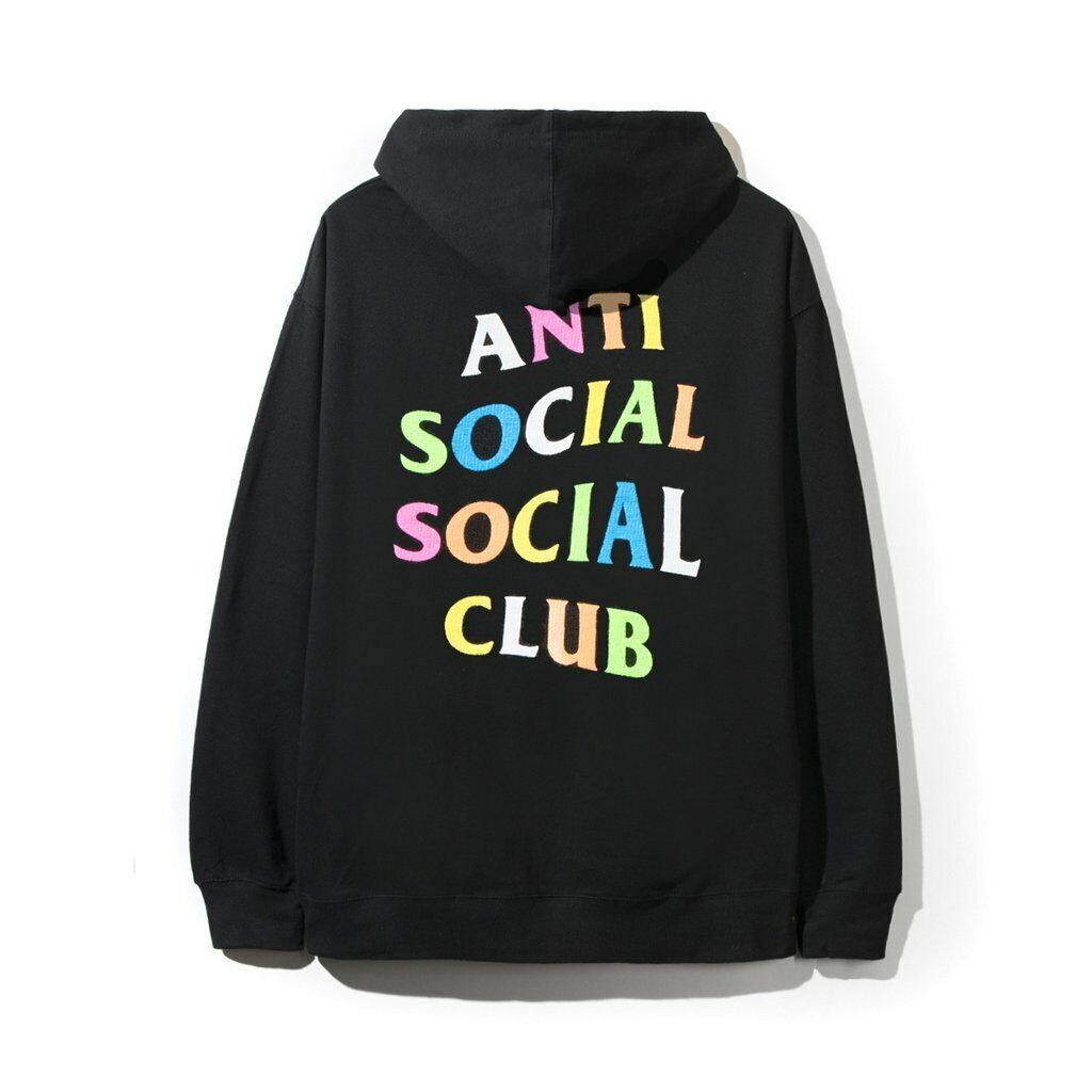 Kig forbi screech Kære Anti Social Social Club Rainbow Black Hoodie Size S M L XL | eBay